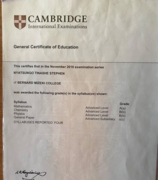 Cambridge А Level certificate