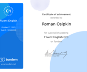 C1 English Certificate (Issued by Tandem)