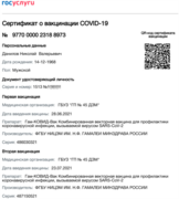 Сертификат о вакцинации COVID-19 (действует до 23 июля 2022)