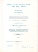 Диплом  об окончании Высшей технической школы (университет) в Германии