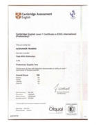 Cambridge English Level 1 Certificate in ESOL International (Preliminary)