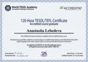 Сертификат преподавателя английского языка международного образца TESOL\TEFL