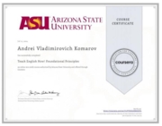 Course Certificate: Teach English Now! Foundational Principles. 1st Course of TESOL, Arizona State University