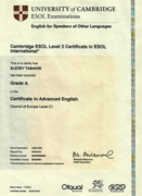 Сертификат. CAE CAMRIDGE CERTIFICATE