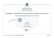 Attestation de suivi avec succes du cours "Accompagner les etrangers primo-arrivants dans leur apprentissage du francais" _CAVILAM - Alliance Francaise de Vichy (Сертификат об успешном окончании курса "Помогать новоприбывшим иностранцам в изучении француз